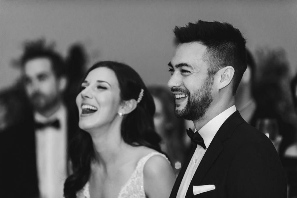 bride and groom laughing at ottawa art gallery wedding