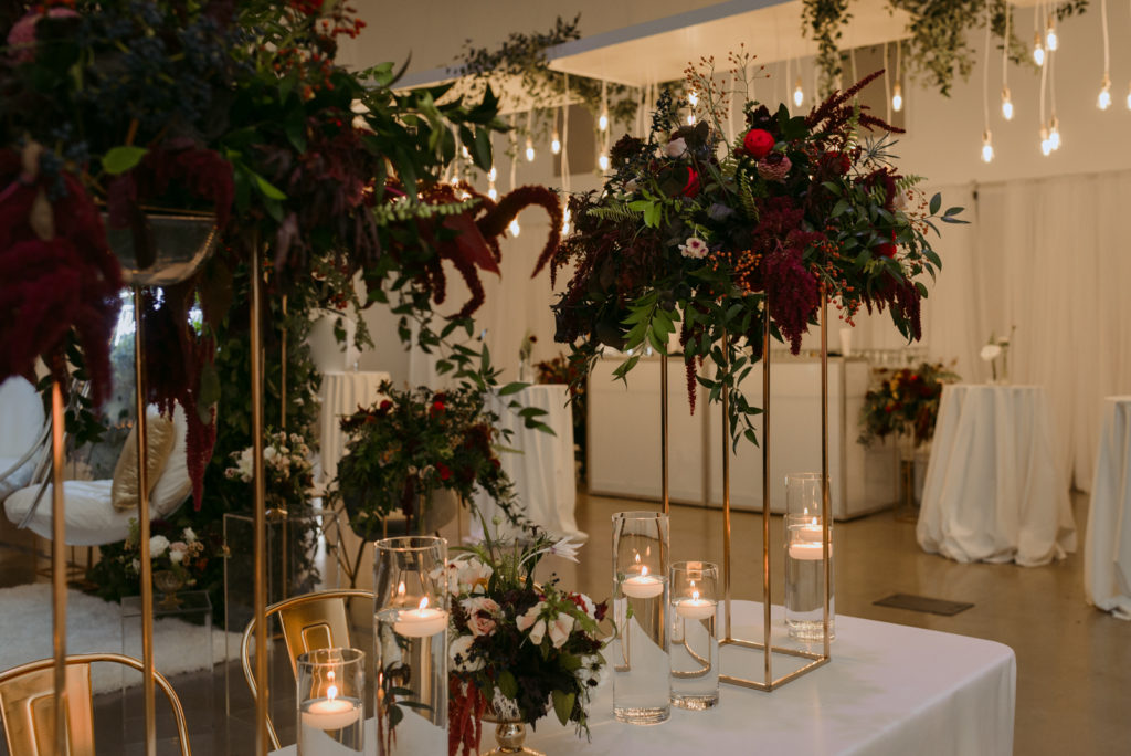 modern wedding decor by candlelight at ottawa art gallery wedding