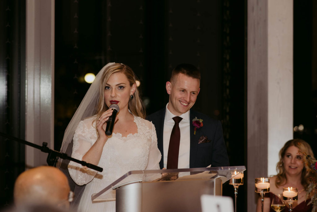 bride and groom giving speech at the NAC in Ottawa