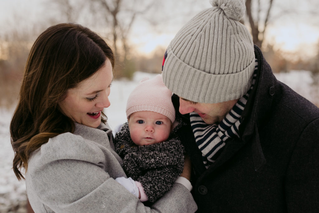 ottawa family with baby girl during winter sunset