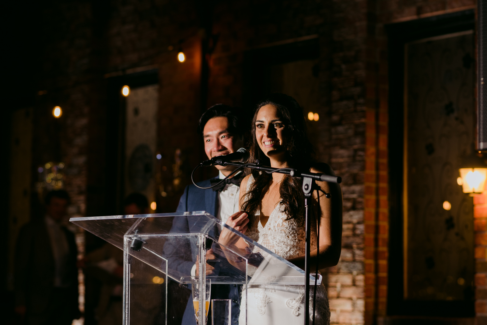 bride and groom speech during wedding reception