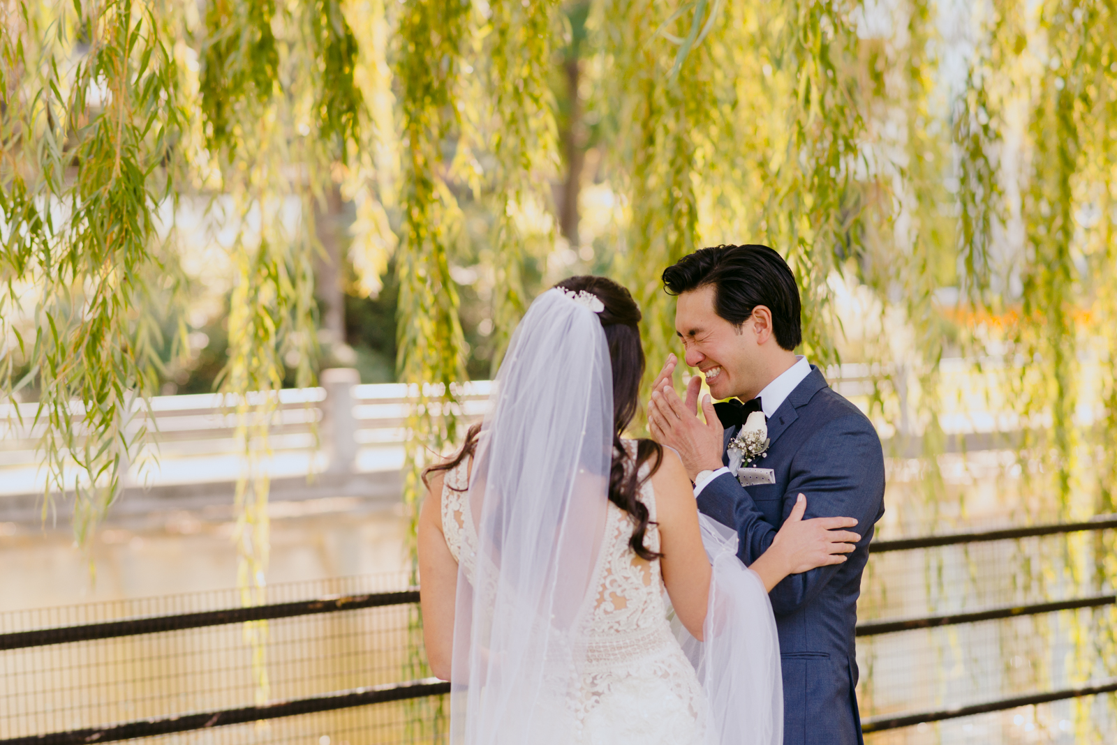 groom crying during first look by patterson's creek
