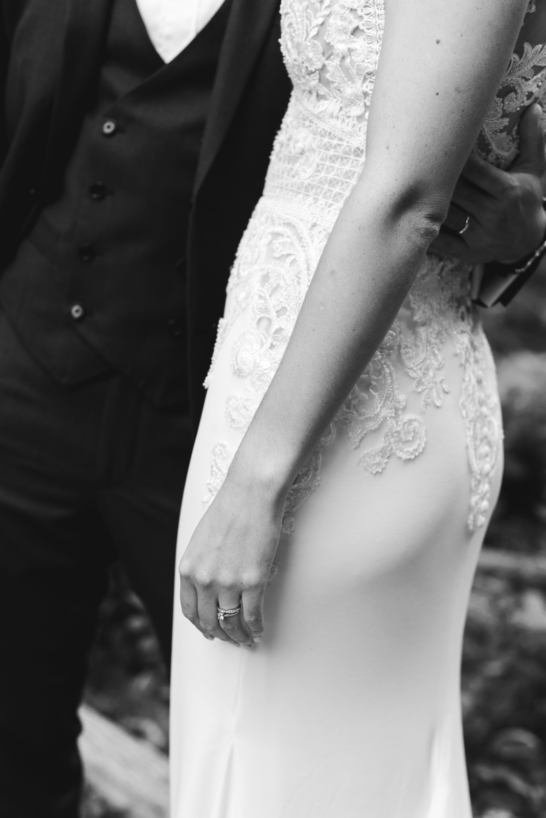 bride's lace overlay silk dress