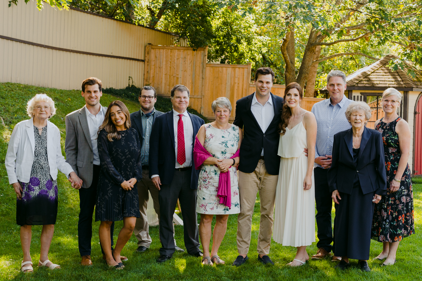 family photo at backyard wedding
