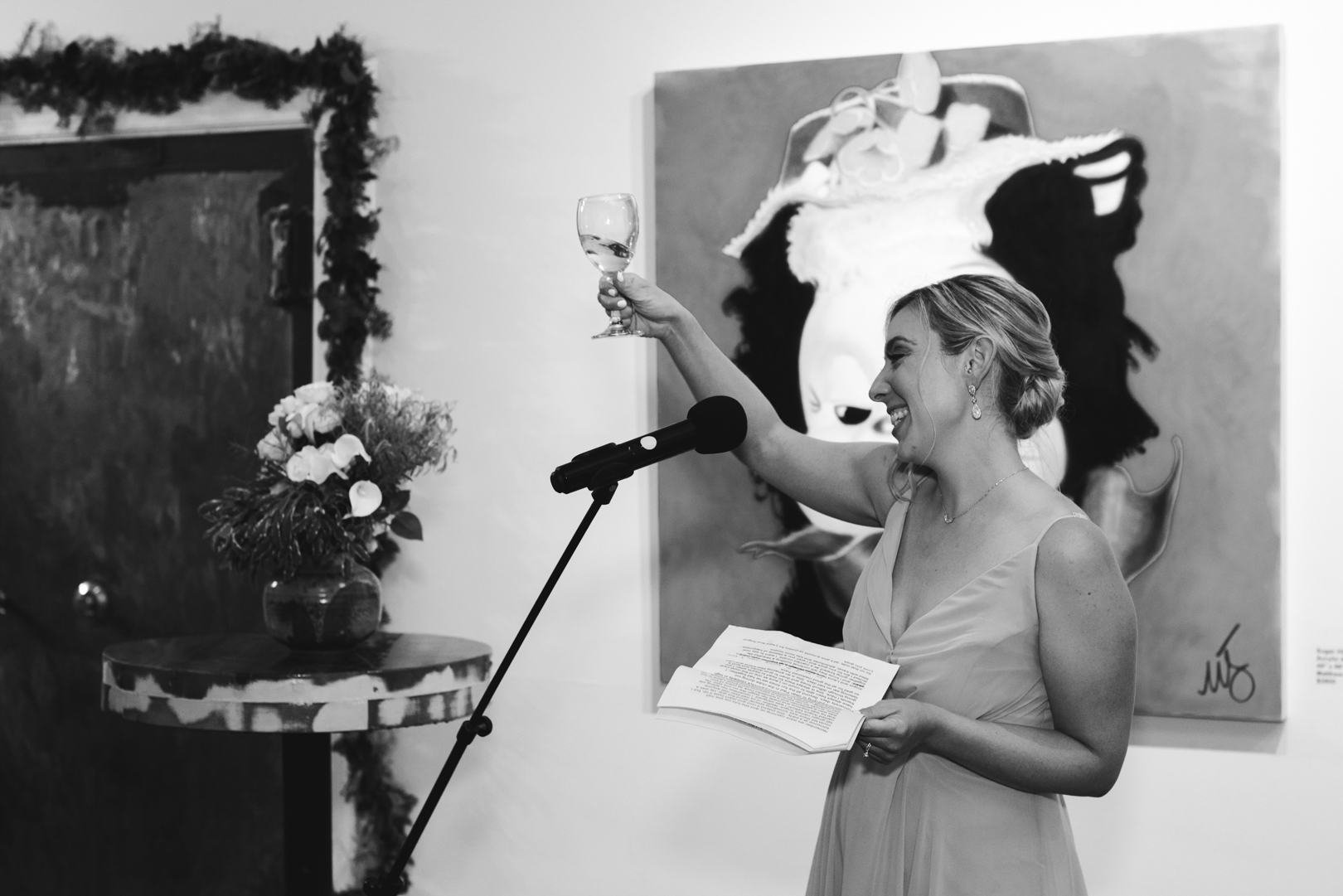 maid of honour toast at Orange Art Gallery wedding