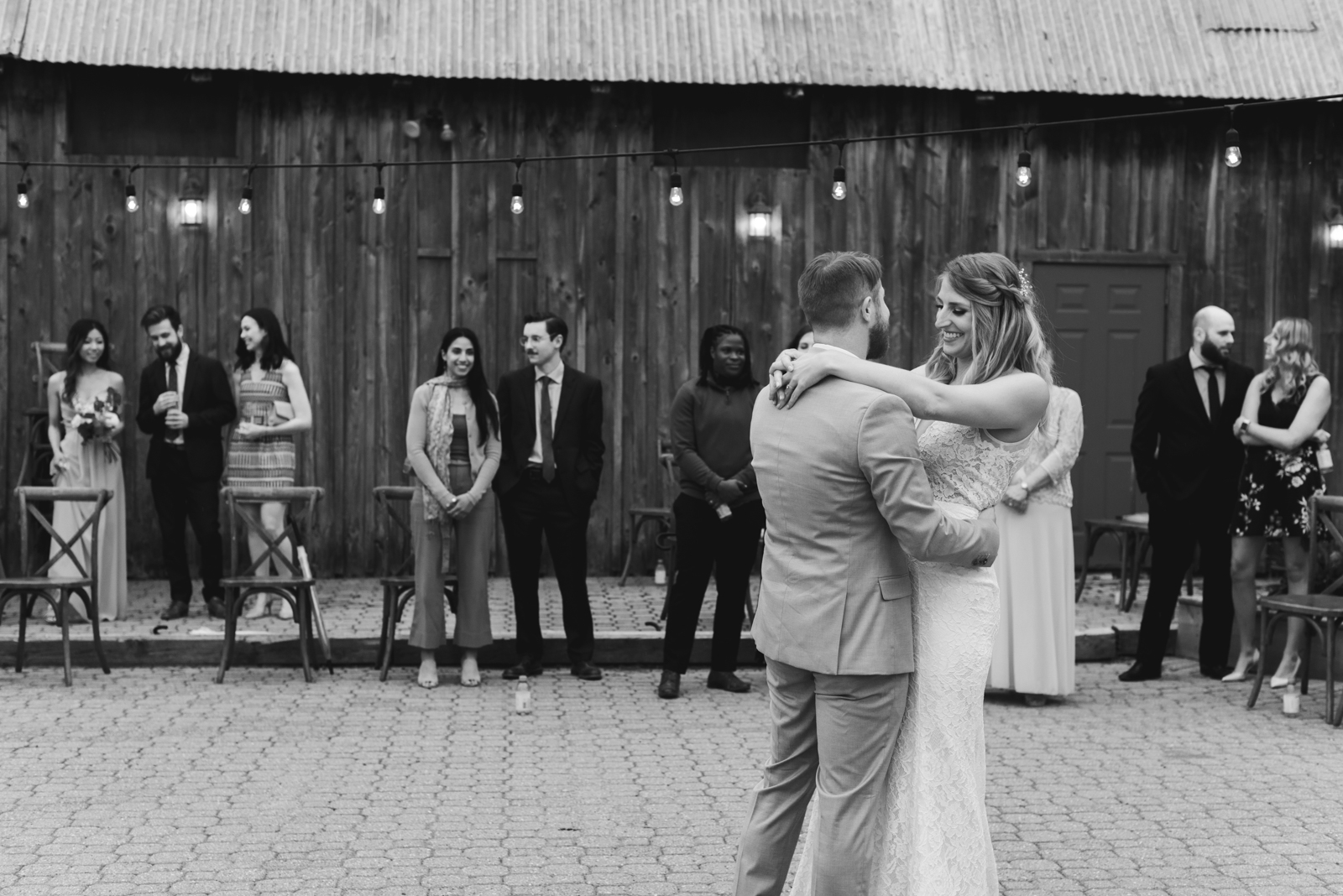 bride and groom first dance outside at Strathmere