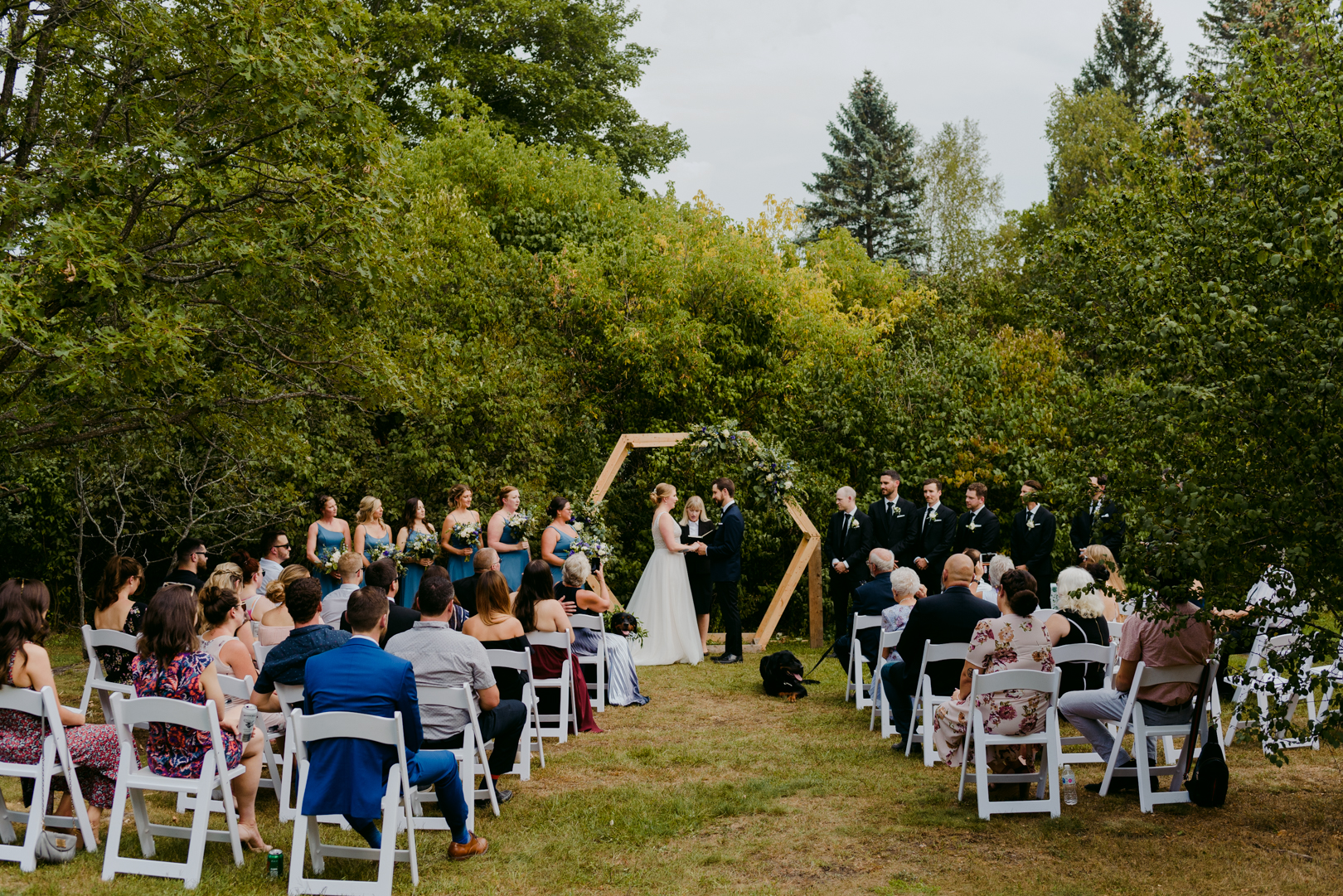 wooden hexagon at outdoor wedding ceremony