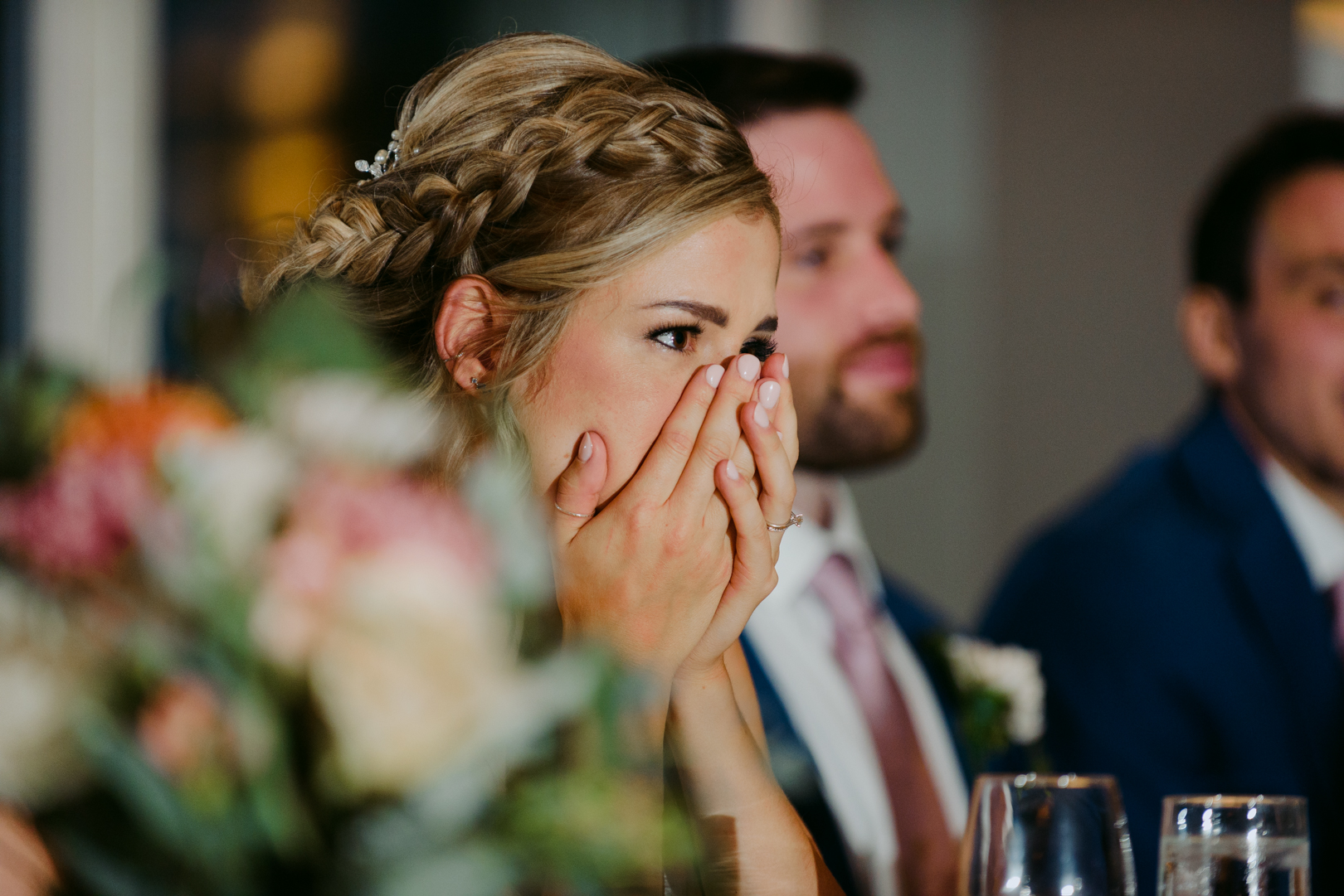 bride tearing up during speech at le belvedere wedding