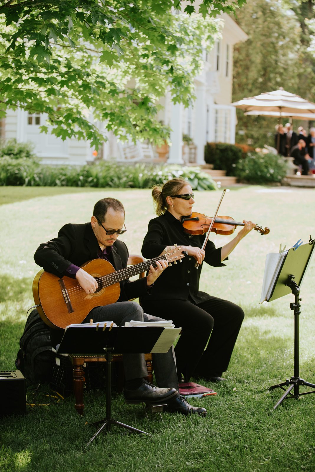 musicians during wedding ceremony at private estate wedding